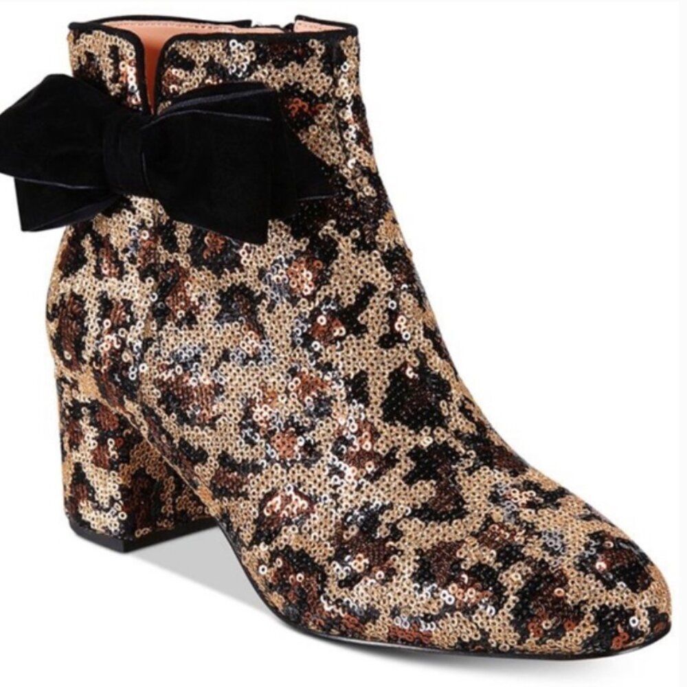 Kate Spade Sequin Ankle Boots with Black Bow